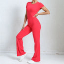 Women Sports Flared Pants Fitness Rompers Stretch Workout Bodysuits Jumpsuit Long Sleeves Gym Set Women's Yoga Suit Sportswear