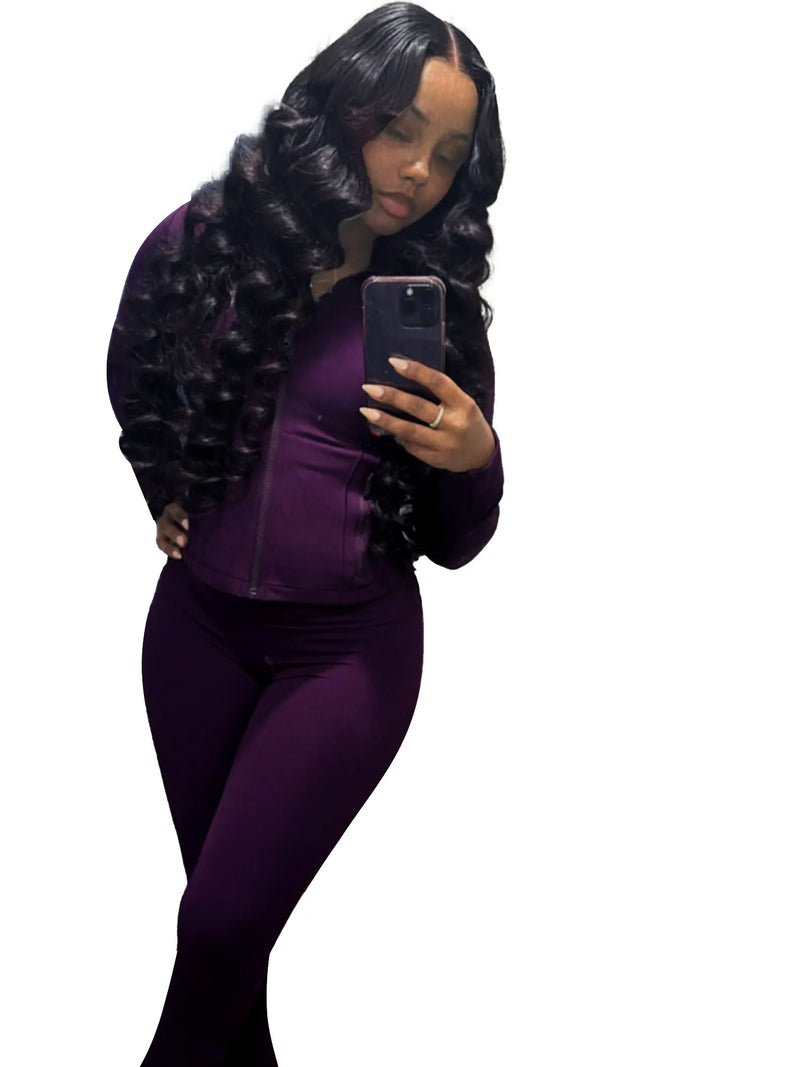 Pant Sets Two Piece Set Women Sexy Slim Fit Zipper Top Stand Collar Solid Sporty Casual Splice Flare Pants Elastic Waist