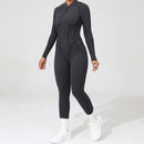 2025 Women's One-piece Yoga Jumpsuit leggings Zipper Nylon Long-sleeved Sexy Backless Slim Fit Sports Outfit with chest pad