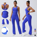 Women Fitness Jumpsuit Cross Back Vest Flare Leg Yoga Set Running Training With Padded Yoga Set
