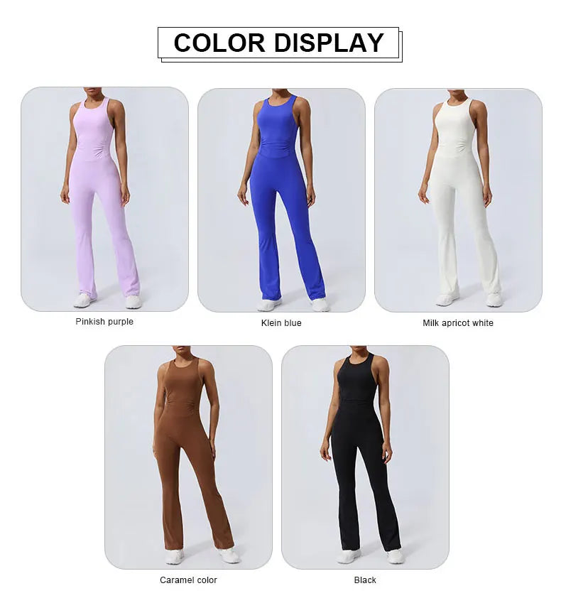 Women Fitness Jumpsuit Cross Back Vest Flare Leg Yoga Set Running Training With Padded Yoga Set