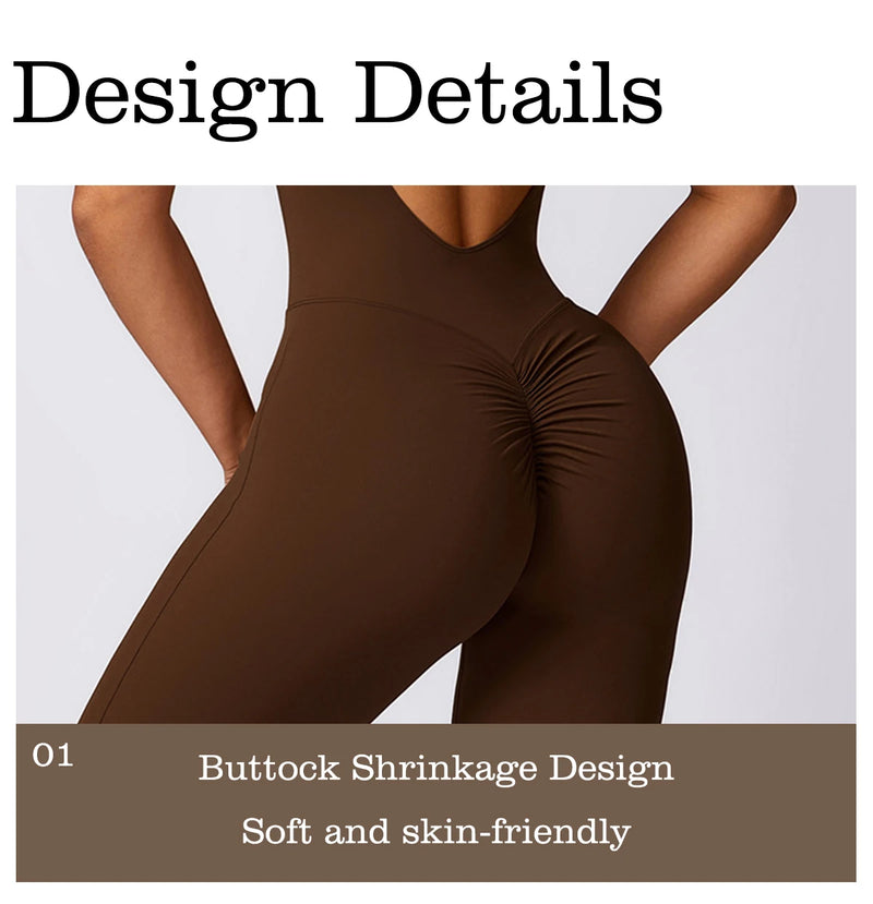 Sleeveless One-piece Suit Women Backless Sports Jumpsuit Female Flared Rompers Quick Drying Yoga Clothing Workout Bodysuits