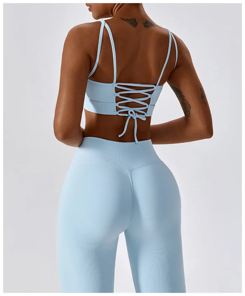 2PCS Seamless Yoga Set Gym Clothes Sportswear Yoga Suits For Women Fitness Rib Tracksuits Sports Bra Gym Leggings Sports Suits