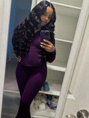 Pant Sets Two Piece Set Women Sexy Slim Fit Zipper Top Stand Collar Solid Sporty Casual Splice Flare Pants Elastic Waist