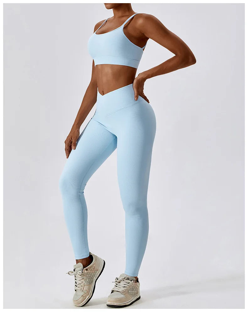 2PCS Seamless Yoga Set Gym Clothes Sportswear Yoga Suits For Women Fitness Rib Tracksuits Sports Bra Gym Leggings Sports Suits